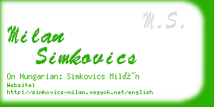 milan simkovics business card